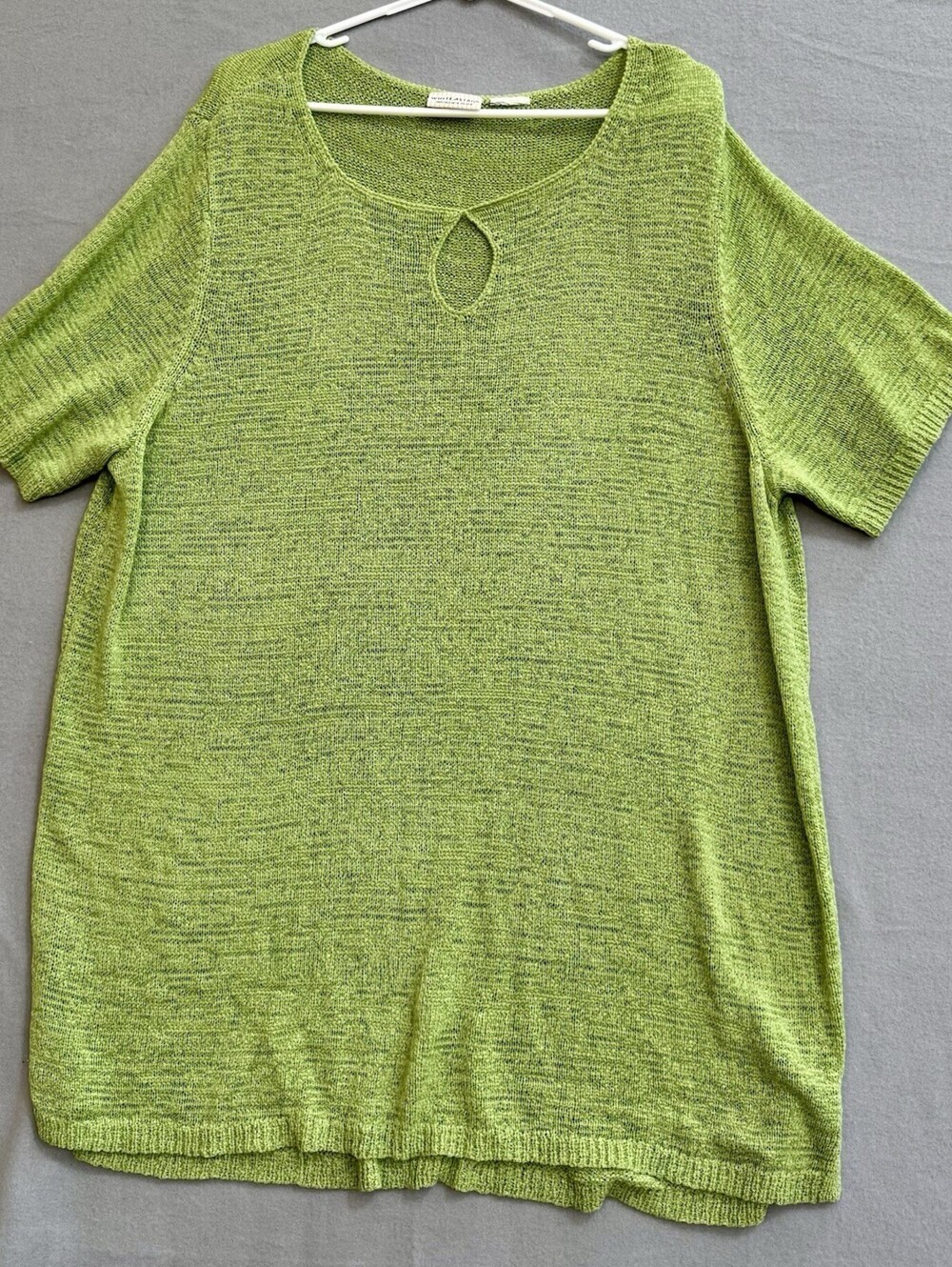 White Stag Womens Plus Green Open Knit Sweater Short Sleeve Keyhole Tunic Top